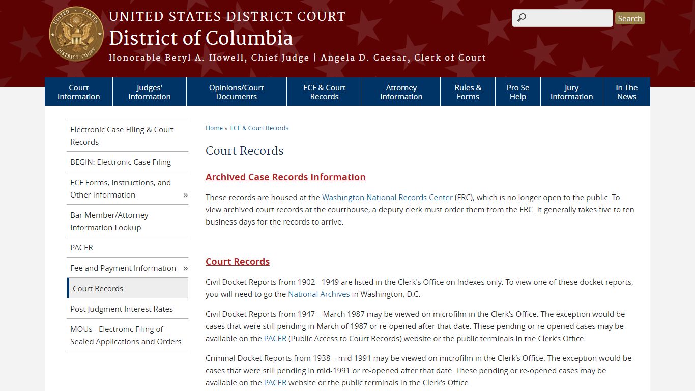 Court Records | District of Columbia | United States District Court